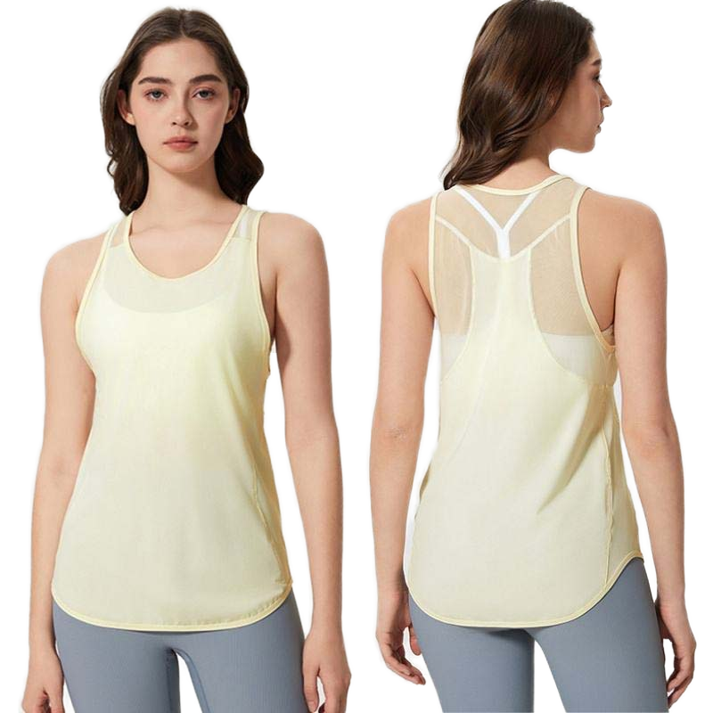 D25038 Wholesale Breathable Eco-Friendly Quick Dry Mesh Front Gym Vest Fitness Cooling Sports Yoga Tank Tops Sleeveless Women