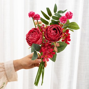 Ornements De Mariage Simulation Bouquet Salon En Plastique Arrangement De Fleurs Bord Brûlé Rose Décoration Artificielle - Product Image 3