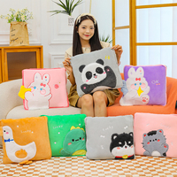 Coussin de canapé en peluche 2-en-1 motif dessin animé, couverture de voyage pliable en forme d'animal, housse de climatiseur, rembourrage en coton PP, unisexe
