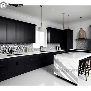 Produsen Langsung Set Kabinet Dapur Desain Akrilik Matte Matte Hitam Melamin Hitam Mewah Dibuat Di Cina