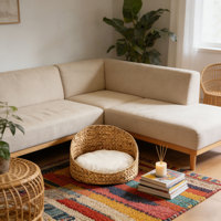 Nid douillet chic en jacinthe d'eau pour animaux de compagnie, coussin épais, panier rond en paille tressée, lit pour chien fait main