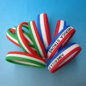 Hadiah promosi OEM disesuaikan logo bendera negara baru lapisan tricolors karet silicone wristband
