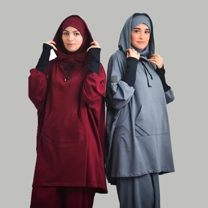 <span class=keywords><strong>Costume</strong></span> <span class=keywords><strong>de</strong></span> sport à capuche High Strech Crew Neck Conservative Sportswear Overhead Hijab Set pour Muslim Gym Set Soft Stretch Large Robe - Product Image 6