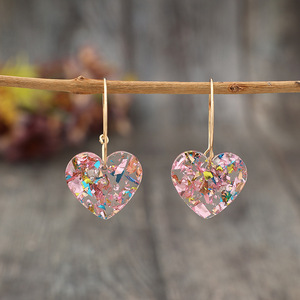 Orecchini pendenti multicolor a cuore trasparente da donna, gioielli alla moda - Product Image 2