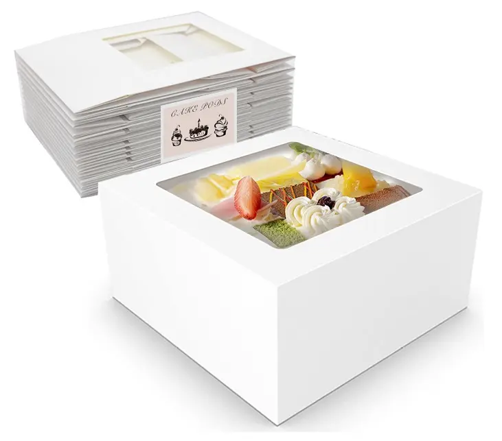 Оптовая продажа, белая бумага, автоматическая выдвижная коробка для выпечки, печенья, вафли, кексов, пользовательская коробка для пончиков, всплывающая коробка для тортов