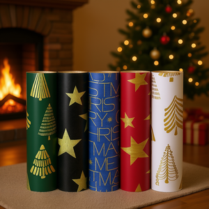 กระดาษห่อของขวัญคริสต์มาส 1.5 ม. x 70 ซม. ลายฟอยล์สีทอง ชุดห่อของขวัญสำหรับเทศกาล - Product Image 3