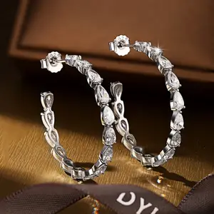 Dylam Jewelry Manufacturer Fashion Sterling 925 Silver Earrings Round Circle 5A White Cubic Zirconia Hoop Women Earrings