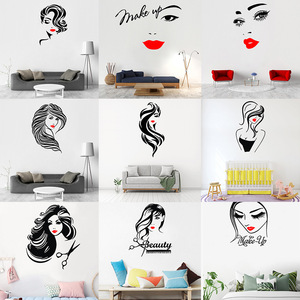 Autocollant pour Coupe de Cheveux Salon Maison Noir 44X51 CM