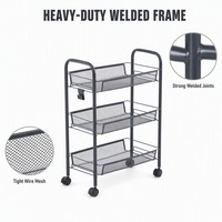 Chariot de rangement utilitaire moderne à 3 niveaux avec roues en treillis métallique, robuste, détachable, multifonctionnel pour la cuisine