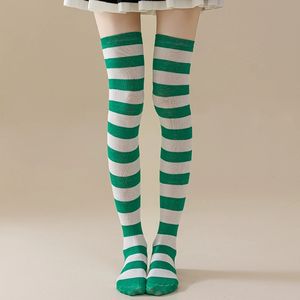 高品质廉价Cosplay长女孩女条纹大腿袜子涤棉彩虹性感条纹膝高袜 - Product Image 5