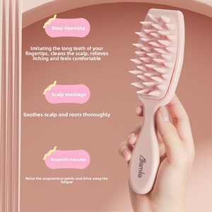 Brosse de lavage capillaire en silicone à long manche et peigne spécial pour le nettoyage du cuir chevelu, outil de massage pour application sur la tête - Product Image 4