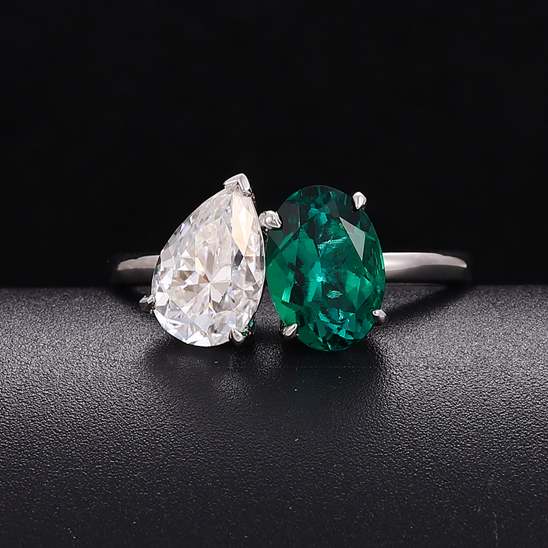 solid 14k gold lab gemstone+ moissanite ring
