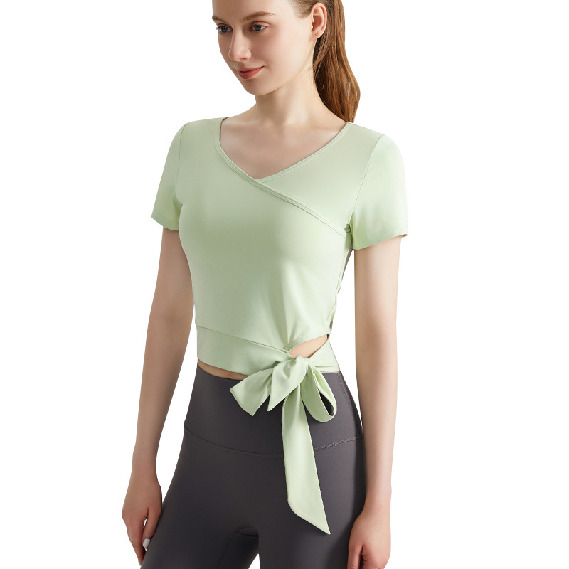 Hot Summer Quick Dry Short Sleeve Skinny Outdoor V-neck Gym Wear Yoga Sport Top Fitness T-shirts for Women