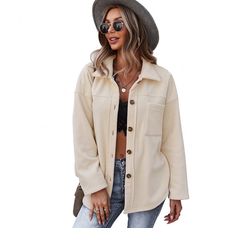 Fleece Jacket,Women Button Down Coat 