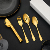 Ensemble d'ustensiles de service de buffet en acier inoxydable doré avec cuillère ajourée, fourchette et pinces pour la restauration et les restaurants