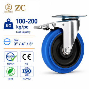 Roulettes industrielles robustes en caoutchouc bleu avec frein, pivotantes et fixes, en PU, 3, 4 et 5 pouces, silencieuses, pour établis, chariots et meubles - Product Image 1