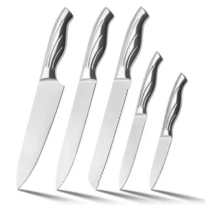Süper keskin 5 adet paslanmaz çelik Hollow kolu şef bıçağı ekmek bıçağı soyma bıçağı seti