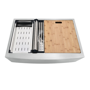 Tablier de poste de travail fonctionnel tout-en-un Installation frontale Bol unique Évier de cuisine ferme fait main en acier inoxydable 304 avec rebord - Product Image 1