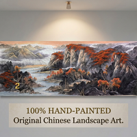 Paysage chinois Feng Shui de luxe, encadré, sur papier Xuan, peint à la main, motif Forêt Rouge, 367 cm, pour bureau de direction