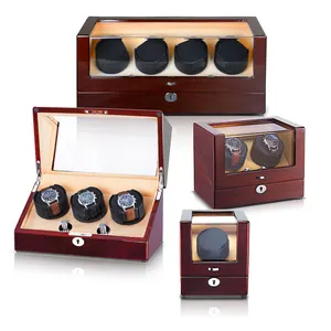 Nuevo estilo de lujo 3 AC adaptador colector pantalla reloj caja automática 3 rotores madera reloj Winder