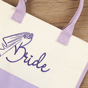 Sac Fourre-Tout Carré en Toile Coton avec Logo Imprimé Personnalisé Rose Violet Lettre de la Mariée de Mariage Sac Cadeau de Voyage - Product Image 6