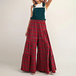 Salopette Natalizia a Quadri Personalizzata per Donne, Pantaloni a Gamba Larga, Tuta Intera da Donna - Product Image 1