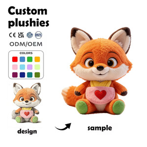 Peluche <span class=keywords><strong>Renard</strong></span> Kawaii Personnalisable, Douce, Rembourrée en Coton PP, Couette Brodé, Créez Votre Propre Marque, Cadeau pour Enfant - Product Image 1
