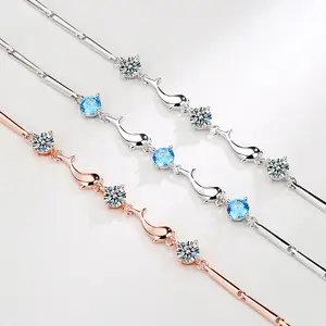 Bracelet dauphin en cristal zircone cubique Simple, pour femmes, en argent Sterling 925, style coréen