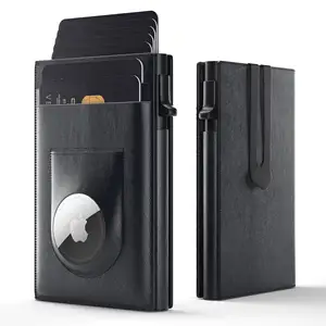 Customized PU Leather Cardholder With Pop-Up Feature Aluminum Slim Wallet For Credit Cards