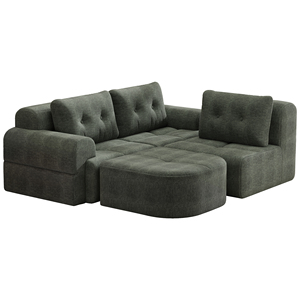 Sofá seccional modular de 3 plazas en tela chenilla verde oliva, sofá en forma de L con chaise longue curvada para sala de estar - Product Image 6