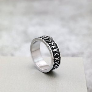 Nordic Vintage Stainless Steel Men's <b>Ring</b> With Viking Runes Hip Hop Letter Pattern Gift Jewelry - Product Image 2