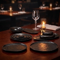 Service de table en céramique et porcelaine ST Marbre Noir et Blanc avec glaçure réactive – Assiettes et bols à salade pour la maison et l'hôtellerie – Résistant aux rayures