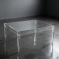 Table basse en verre trempé transparent avec cadre en acrylique, design rectangulaire transparent, décorative, gain de place, moderne, minimaliste, pour salon