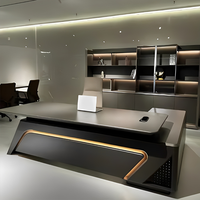 Bureau de direction de luxe moderne avec éclairage LED, mobilier de bureau de patron, table de bureau commerciale avec armoire