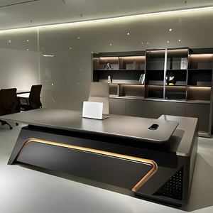 Bureau de direction de luxe moderne avec éclairage LED, mobilier de bureau de patron, table de bureau commerciale avec armoire - Product Image 2