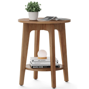 Mesa Auxiliar Redonda de Madera de Nogal Marrón de 2 Niveles para Sala de Estar, Dormitorio y Sofá - ¡Gran Oferta! - Product Image 1