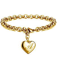 Bracelets à breloques personnalisés en acier inoxydable plaqué or 18 carats avec initiales anglaises de A à Z pour femmes