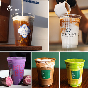 Bicchieri in Plastica PET Usa e Getta con Logo Personalizzato 12 14 16 18 20 24oz con Coperchi per Matcha e Caffè Freddo da Asporto - Product Image 4