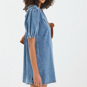 เดรสเชิ้ตยีนส์สีน้ำเงินสไตล์โบฮีเมียนลำลอง แขนสั้น เอวยางยืด ยาวแบบแม็กซี่ เหมาะกับทุกฤดูกาล OOTD - Product Image 3