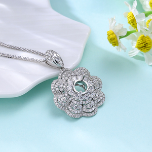 Custom 18K <b>Solid</b> White <b>Gold</b> Natural Diamond Brilliant Cut <b>Pendant</b> Flower Shape Luxury Jewelry No center stone set Anniversary - Product Image 3