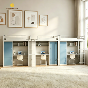Ensemble de meubles pour chambre de dortoir, lit superposé triple en métal avec bureau, armoire, pour l'école, <span class=keywords><strong>3</strong></span> étudiants, certifié CE - Product Image 2