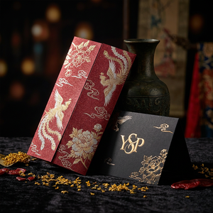 Carte d'invitation de <span class=keywords><strong>mariage</strong></span> orientale de luxe personnalisée, dorée et argentée, avec motif Phénix, pour cartes de vœux de poche, idéale pour les galas asiatiques VIP - Product Image 2