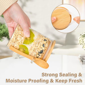 Overnight Oats High Borosilicate Glass Storage <b>Jar</b> Bamboo Airtight Lid Dishwasher Safe Moisture-Proof Food Container Snacks - Product Image 5
