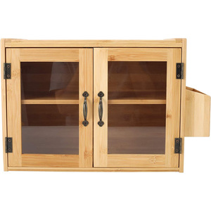 Boîte à pain double couche en bambou et bois Xingzhu avec porte en verre 41,3 cm, support de rangement de cuisine pour couteaux, fourchettes et ustensiles - Product Image 2
