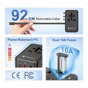 Wontravel 3 Way <b>Plug</b> /Socket EU India Worldwide 70W Universal Travel <b>Adapter</b> with Retractable Cable - Product Image 4