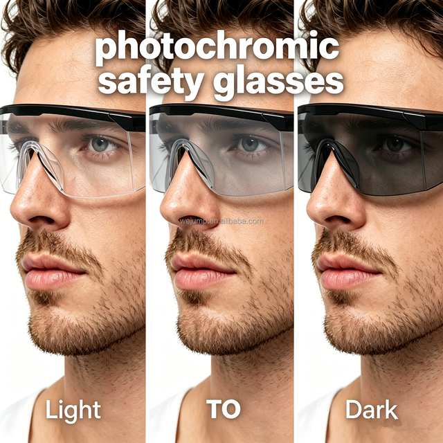 WEJUMP PC Lens Nylon Frame ANSI Z87.1 Clear to Dark Sports Glasses Safety Shooting Eyewear Adult Photochromic Safety Glasses