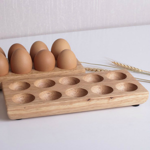 Plateau à œufs en bois de caoutchouc, 12 emplacements, double rangée, rangement de cuisine, préservation de la fraîcheur, design minimaliste - Product Image 2