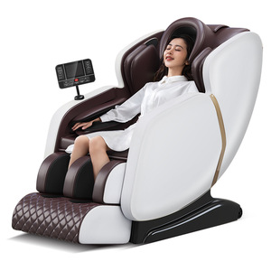 Full Body Massage Chair White And Brown Railless Multi Point Massage Home Use With <b>Remote</b> Control Timed Music Function - Product Image 2