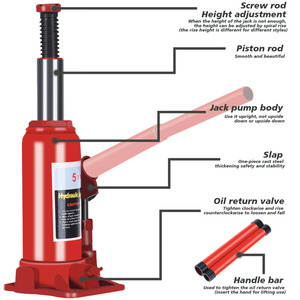 Crics Bouteilles Hydrauliques Rouges Robustes de Grande Capacité 2T/3T/5T/8T/10T/12T/16T/20T/50 <span class=keywords><strong>Tonnes</strong></span> pour Outils de Réparation Auto, Voiture, Véhicule, Camion, Camping-Car - Product Image 2