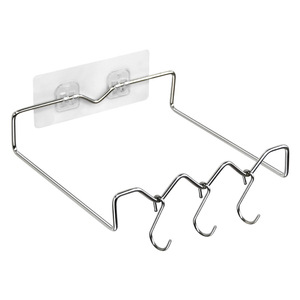 Kaiwang Stainless Steel Towel Rack 4 <b>Hooks</b> Self Adhesive Wall Mount No Installation Required Bathroom Storage - Product Image 1